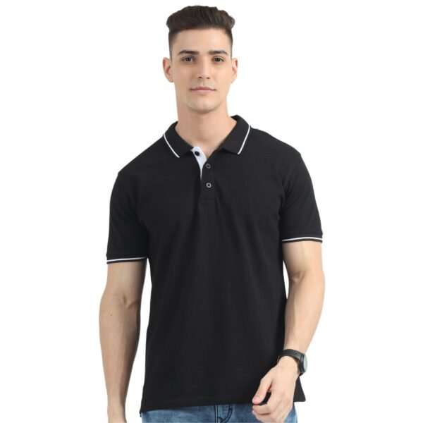 Mens Polo Black T-shirt with Tipping
