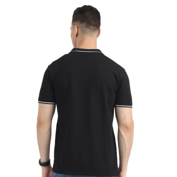 Mens Polo Black T-shirt with Tipping - Image 3