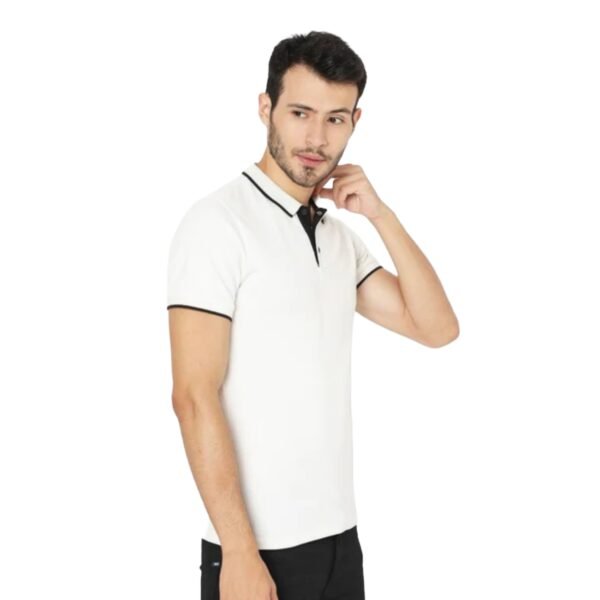 Mens Polo White T-shirt With Tipping - Image 2