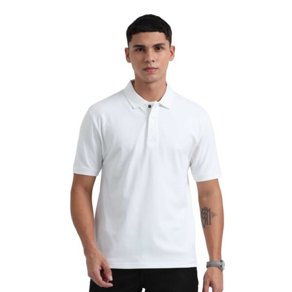 Mens Solid Polo White T-shirt