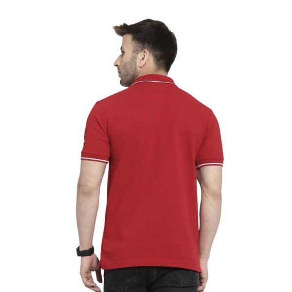 Mens Polo Red T-shirt with Tipping - Image 3