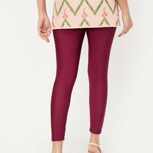 Women Shimmer Ankle Length Maroon Leggings - Image 2