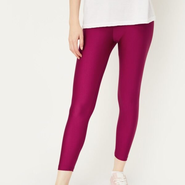 Women Shimmer Ankle Length Pink Leggings