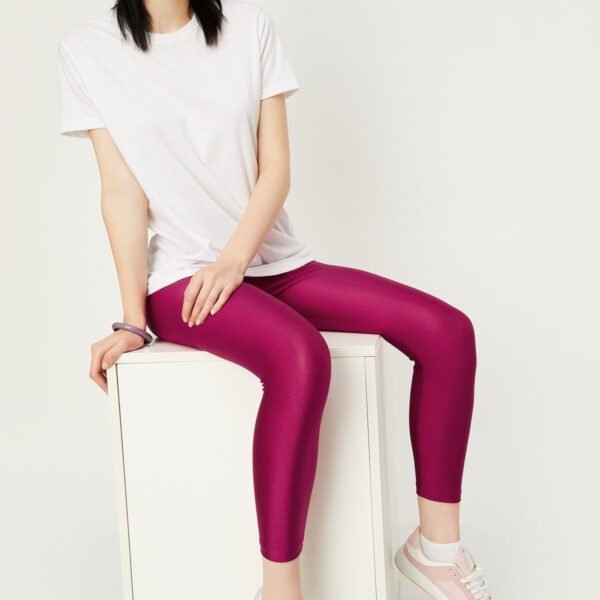 Women Shimmer Ankle Length Pink Leggings - Image 4
