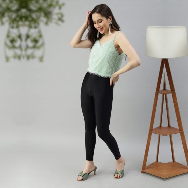 Women Shimmer Ankle Length Black Leggings
