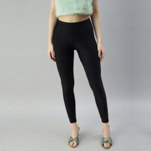 Women Shimmer Ankle Length Black Leggings