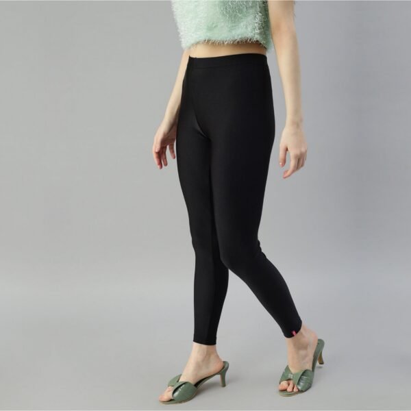 Women Shimmer Ankle Length Black Leggings - Image 3