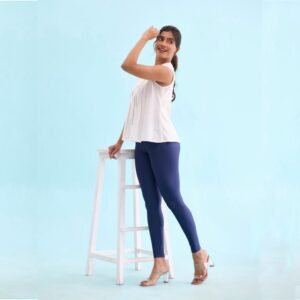Women Shimmer Ankle Length Navy Blue Leggings