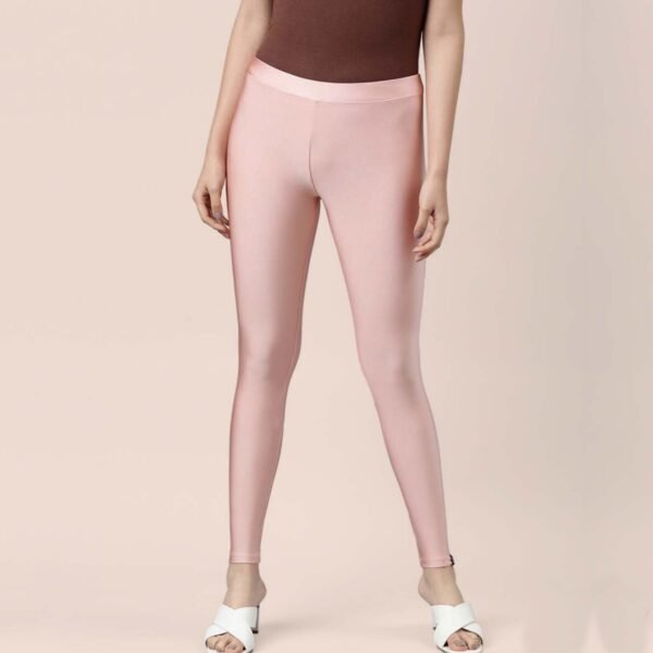Women Shimmer Ankle Length Rose Gold Leggings - Image 2