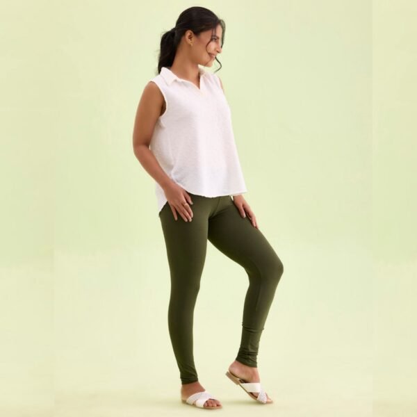Women Shimmer Ankle Length Olive Leggings