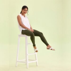 Women Shimmer Ankle Length Olive Leggings