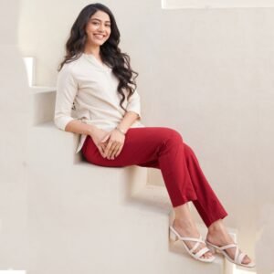 Women Kurti Straight Pant Red