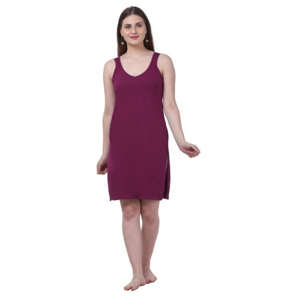 Wine Knee Length Women Night Slip