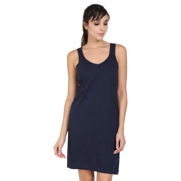Navy Blue Knee Length Women Night Slip