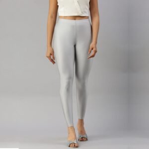 Women Shimmer Ankle Length Silver Leggings